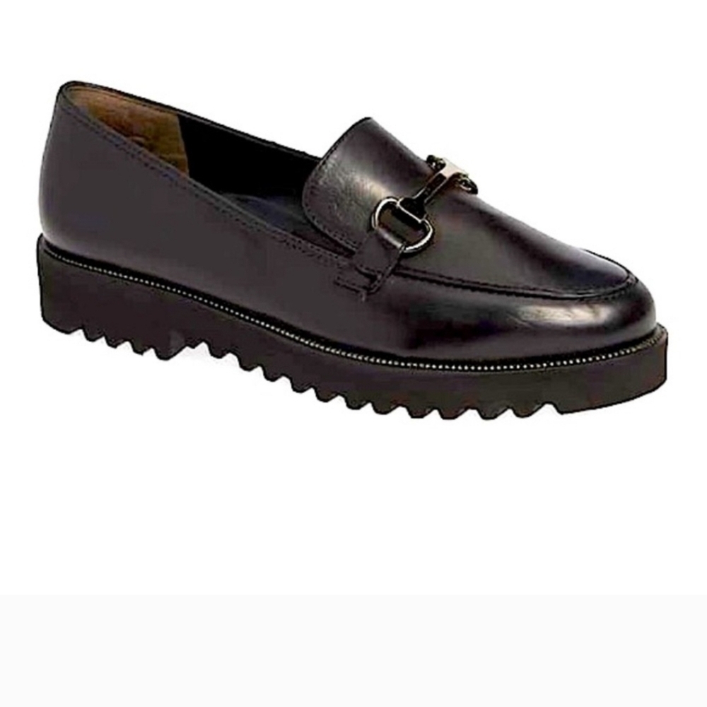 Paul Green Topper HorseBit Platform Leather Lug Sole Black Preppy Loafer UK 6.5